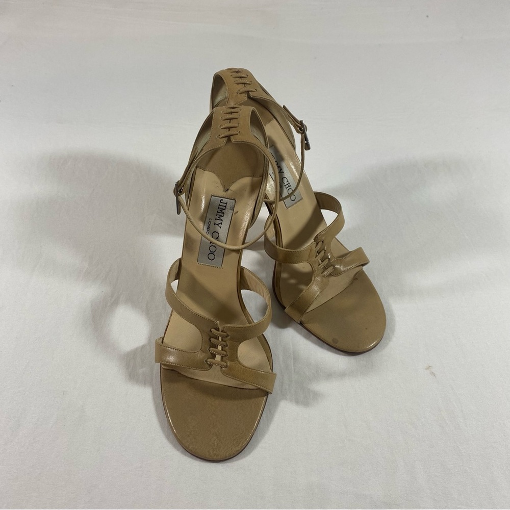 Jimmy Choo Beige Strappy Heels Leather Open Toe Strappy Beige  38 size - Picture 8 of 8